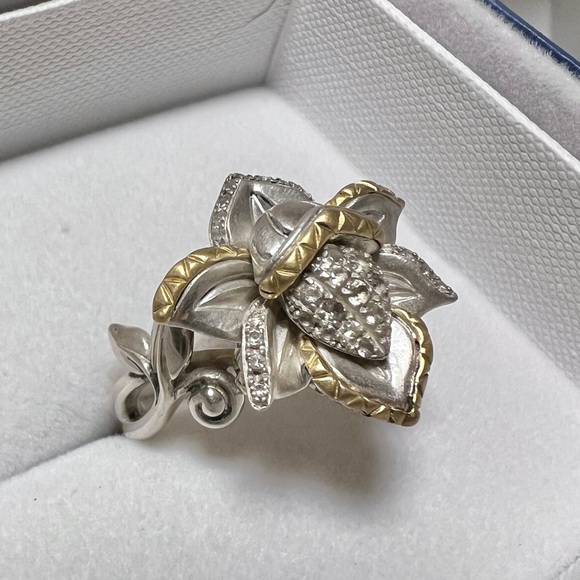 Barbara Bixby Lotus Flower Ring White Topaz Sterling Silver 18K Gold - Picture 5 of 13